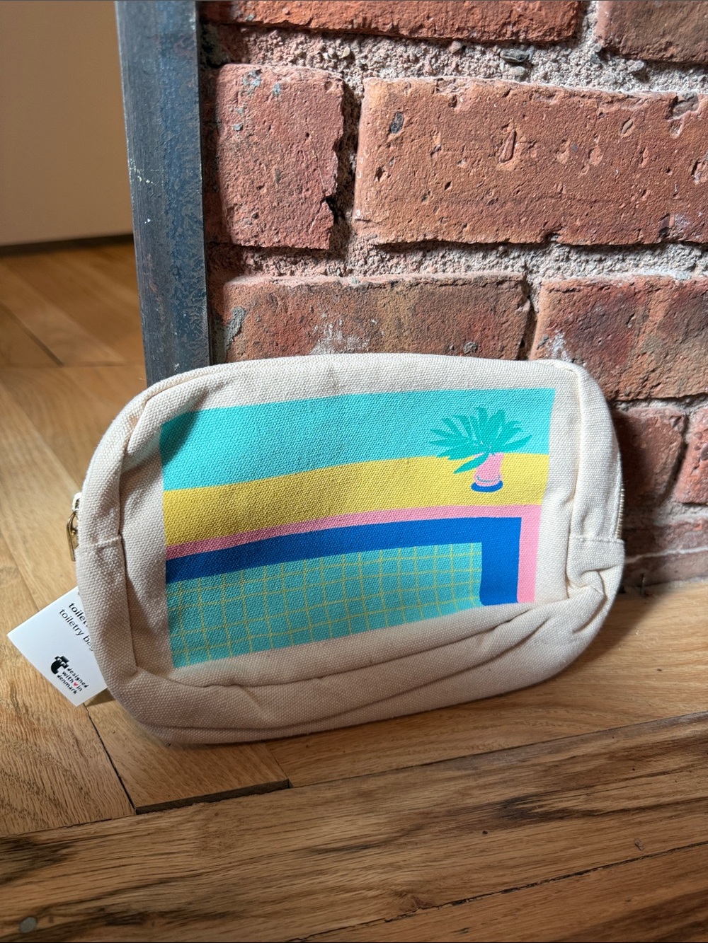 Fun Canvas Zip Pouch with Pastel Tropical Print & gold zipper